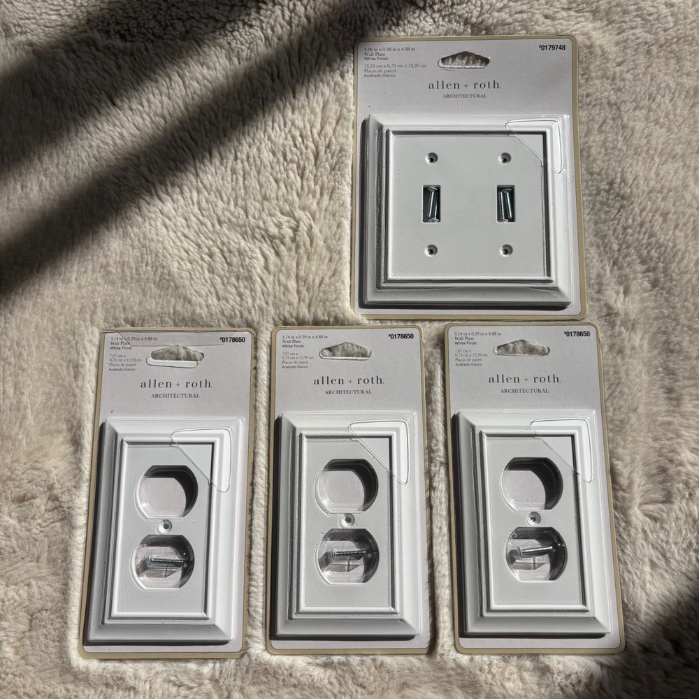 Allen + Roth White Wall Plates Lot of 4 Outlet Covers & Toggle Switch Plate NEW